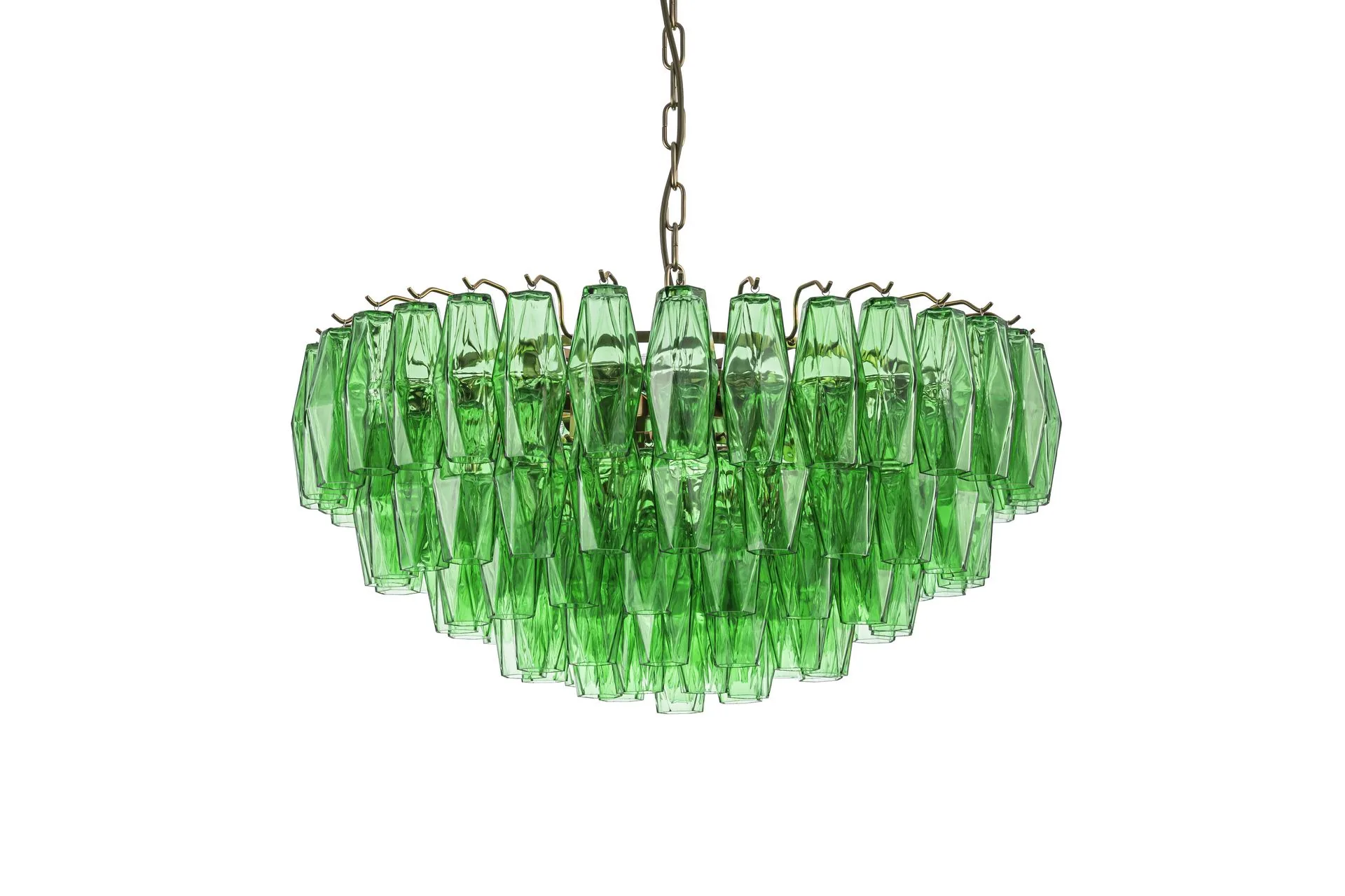 Lustre prismes de verre vert émeraude en corbeille Ethan Chloé 70 cm