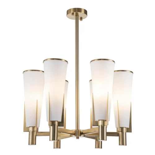 Lustre six bras dorés cornets de verre dépoli Ethan Chloé 61 cm