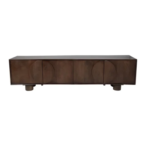Meuble TV bois de mindi brun à grands arcs Ethan Chloé 210 cm — vue 2