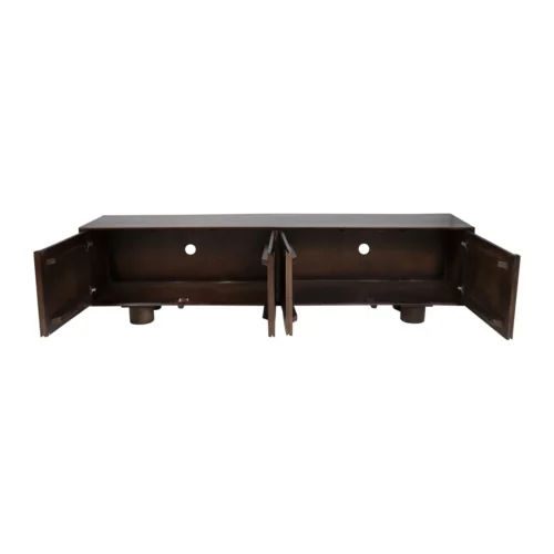 Meuble TV bois de mindi brun à grands arcs Ethan Chloé 210 cm — vue 3