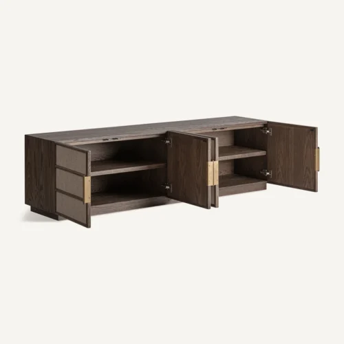 Meuble TV chêne noyer et fer doré 200 cm Vical Home — vue 3