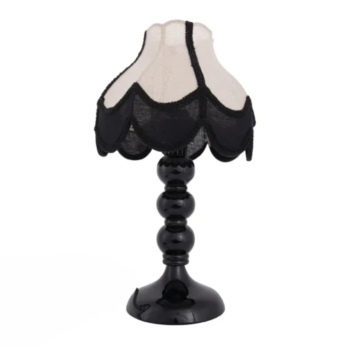 Lampes à poser Ethan Chloé Petite lampe à poser à franges noires abat-jour lin écru Ethan Chloé 46 cm