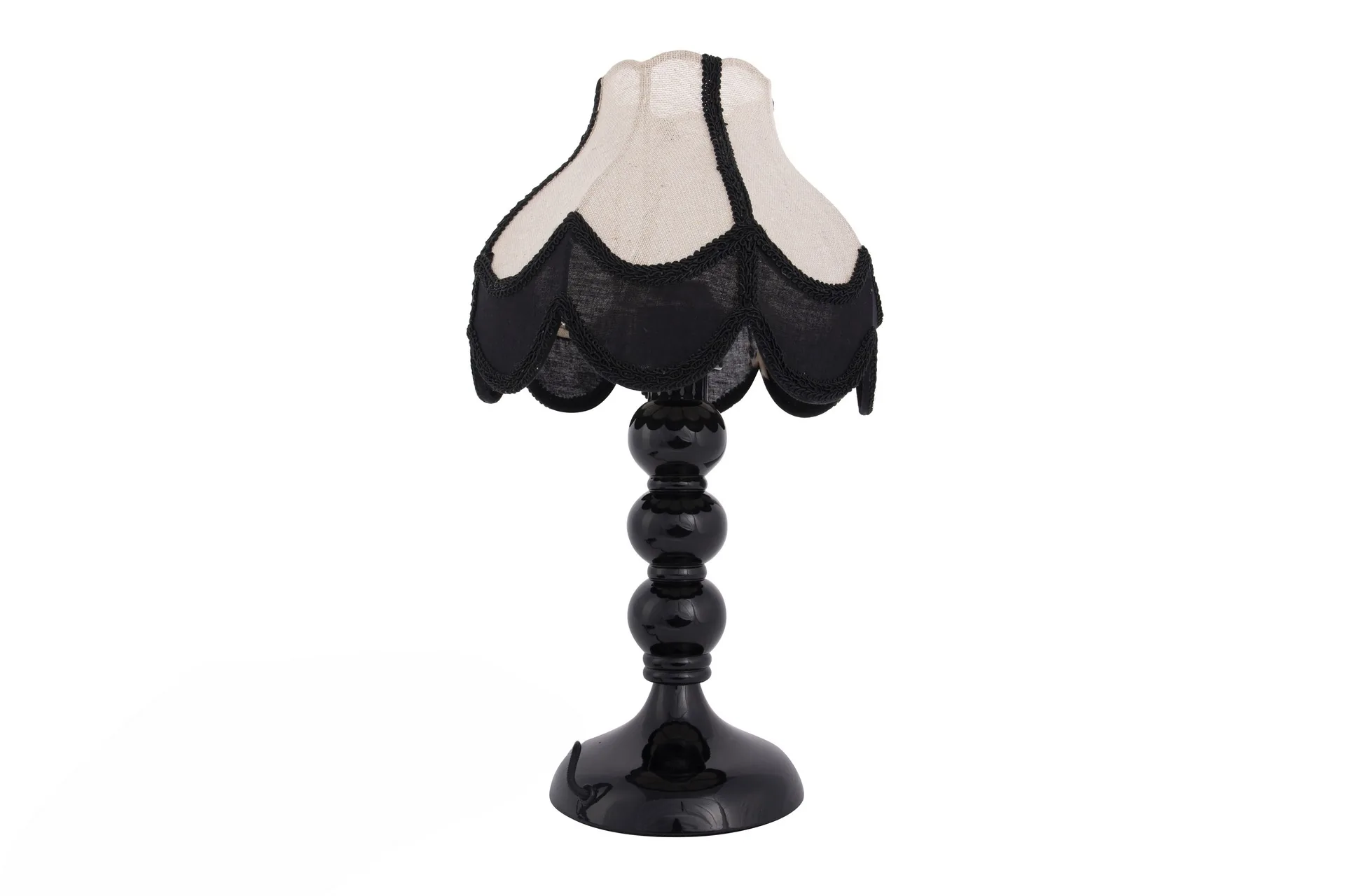 Petite lampe à poser à franges noires abat-jour lin écru Ethan Chloé 46 cm