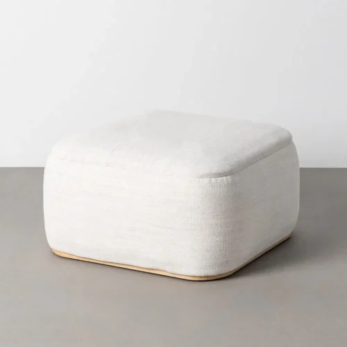 Pouf coffre carré tissu crème avec plateau Ixia 68 cm