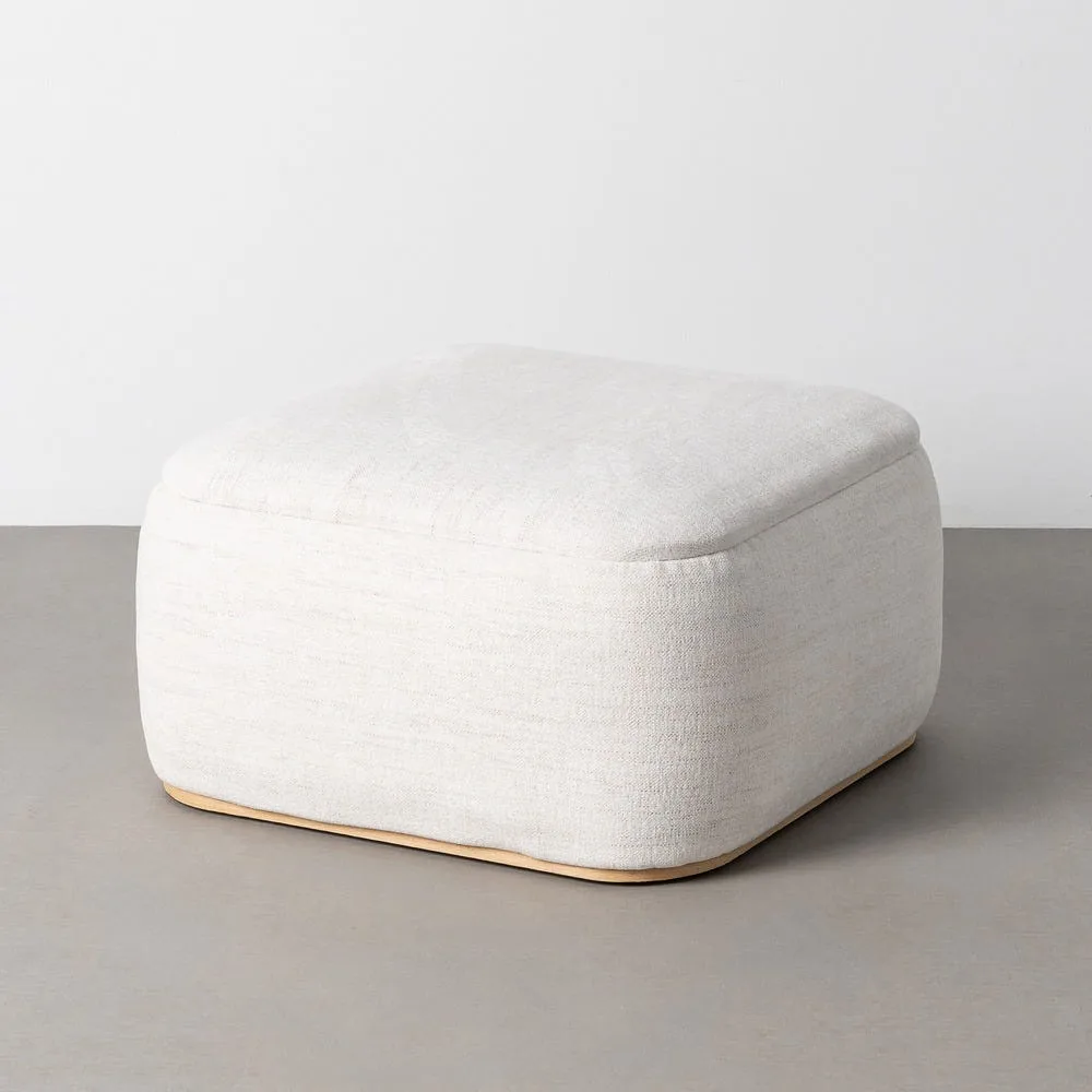 Pouf coffre carré tissu crème avec plateau Ixia 68 cm