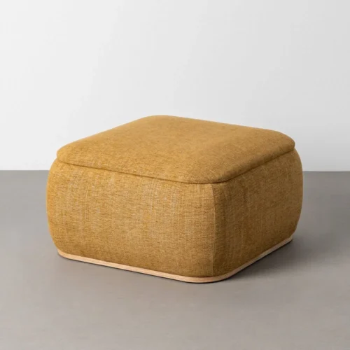 Canapés et fauteuils Pouf coffre carré tissu ocre avec plateau Ixia 68 cm