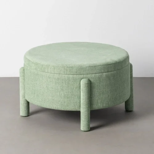 Canapés et fauteuils Pouf coffre rond tissu vert pomme sur pieds Ixia Ø 70 cm