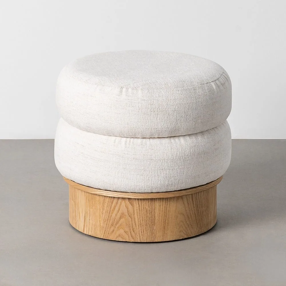Pouf rond double boudin tissu crème Ixia Ø 45 cm
