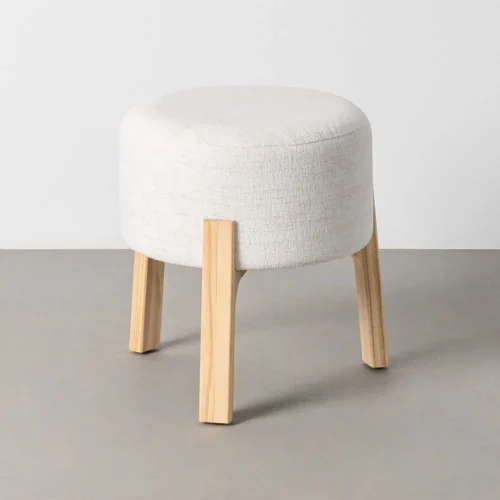 Canapés et fauteuils Pouf rond tissu crème sur pieds Ixia Ø 43 cm