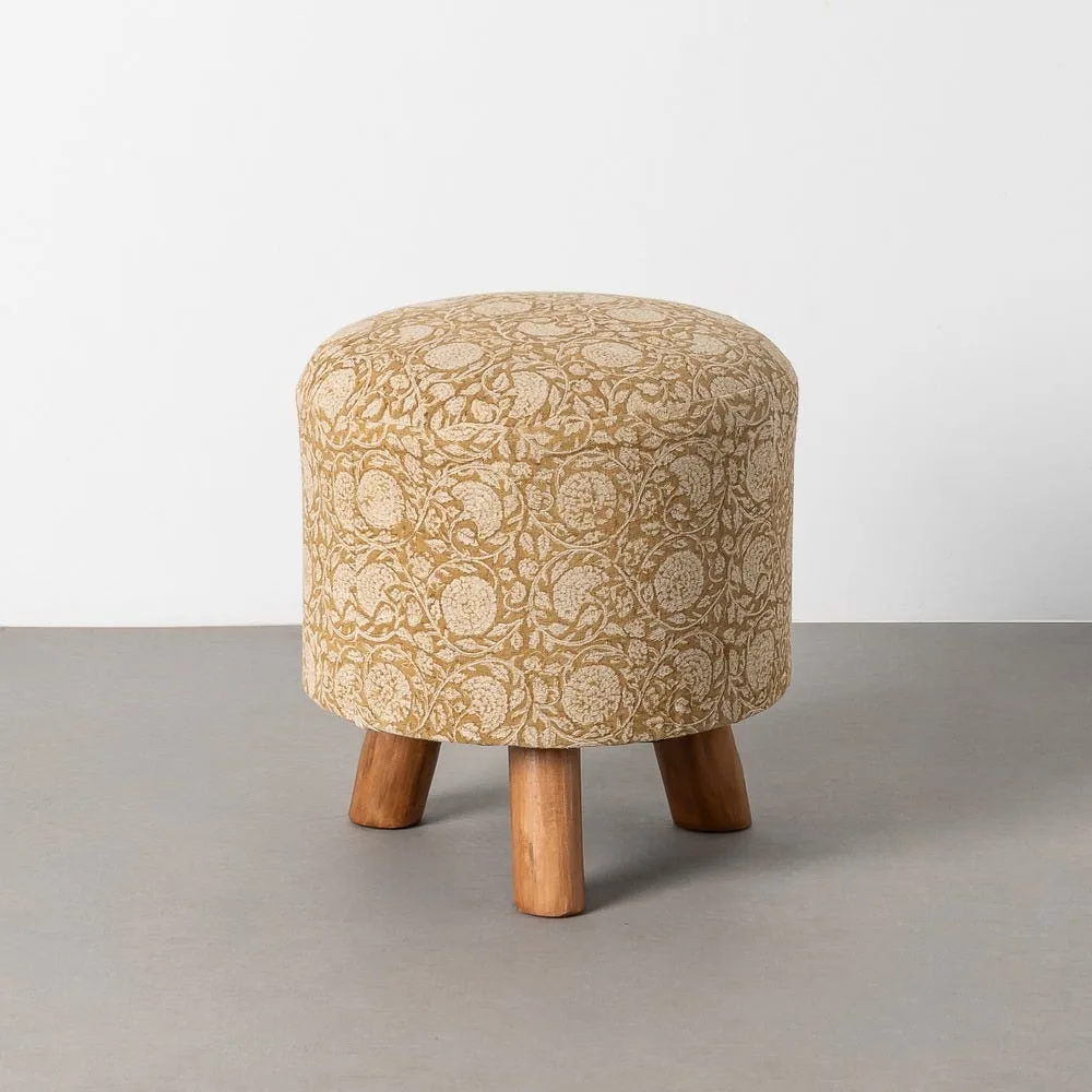 Pouf rond tissu fleuri ocre Ixia Ø 40 cm