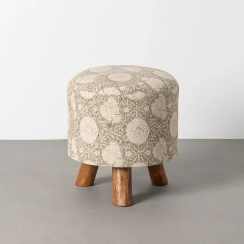 Pouf rond tissu fleuri vert sauge Ixia Ø 40 cm