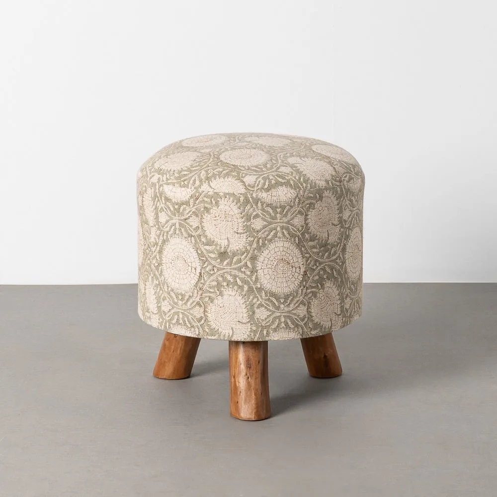 Pouf rond tissu fleuri vert sauge Ixia Ø 40 cm