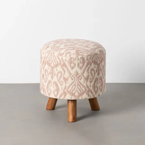 Pouf rond tissu imprimé rose poudré Ixia Ø 40 cm