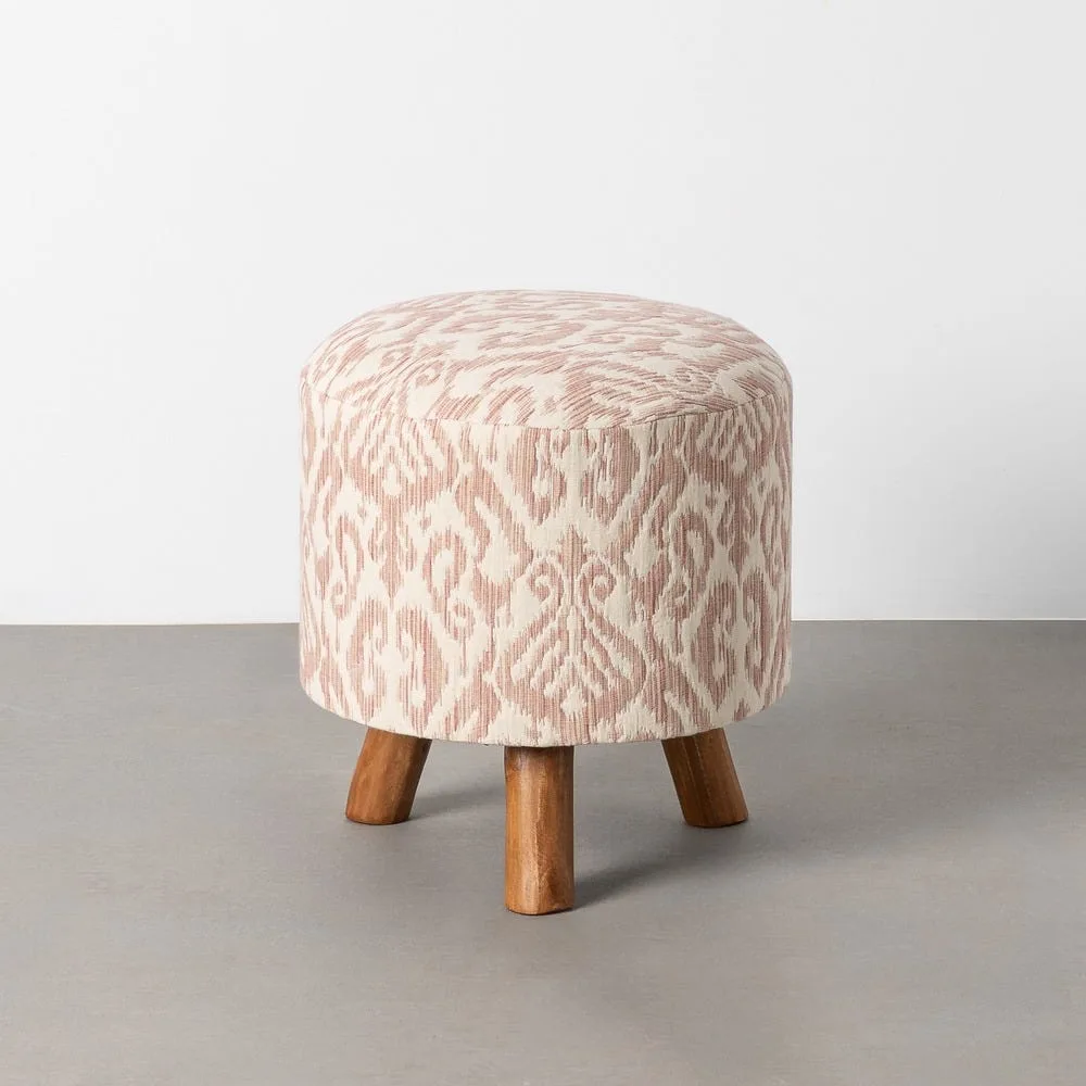 Pouf rond tissu imprimé rose poudré Ixia Ø 40 cm