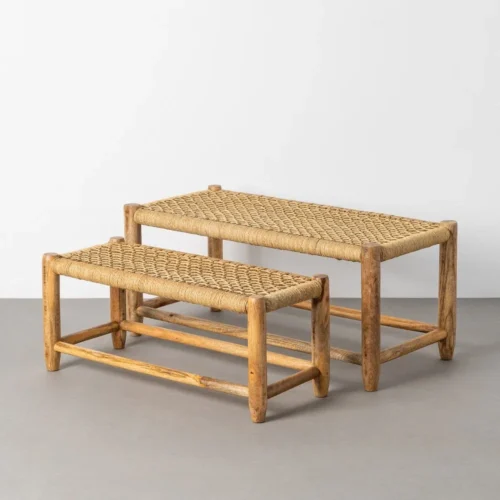 Set de 2 bancs bois de manguier fibre naturelle Ixia 93 cm