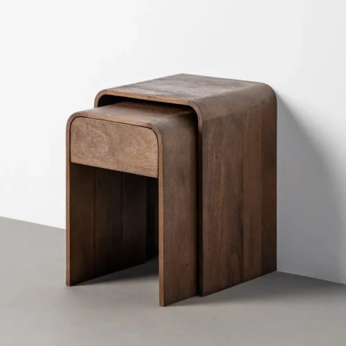 Tables de chevet Ixia Set de 2 tables de chevet gigognes bois de manguier massif marron Ixia 40 cm