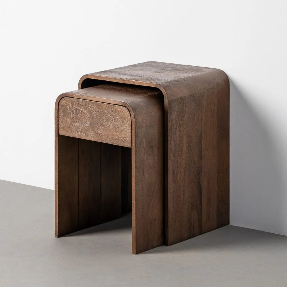 Set de 2 tables de chevet gigognes bois de manguier massif marron Ixia 40 cm