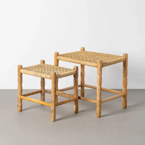 Meuble de salon Set de 2 tabourets bois de manguier fibre naturelle Ixia 57 cm