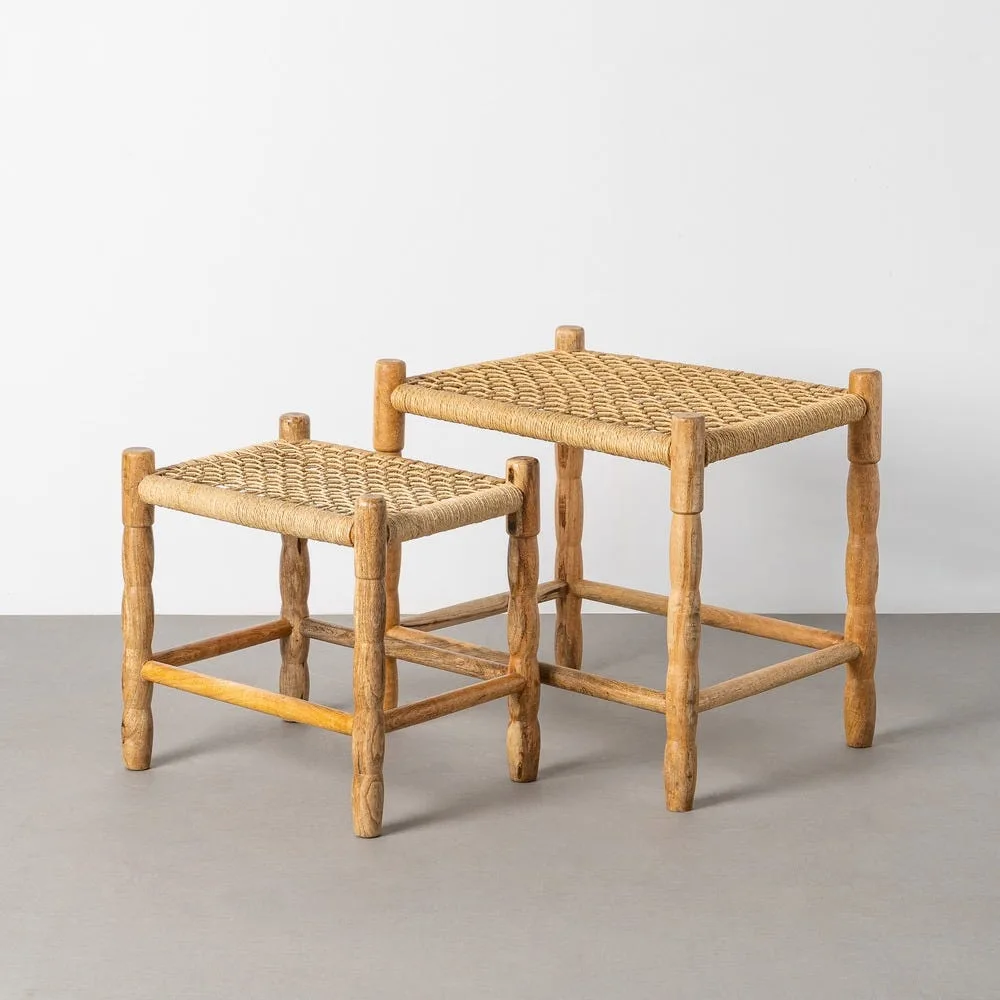 Set de 2 tabourets bois de manguier fibre naturelle Ixia 57 cm