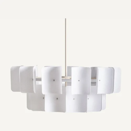 Luminaires Suspension acrylique blanc et acier beige 80 cm Vical Home