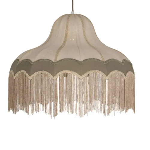 Lustres et suspensions Ethan Chloé Suspension cloche en lin à franges écrue et bandeau vert Ethan Chloé 61 cm