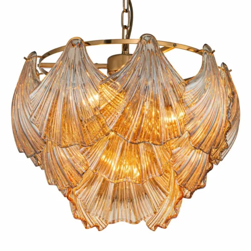 Lustres et suspensions Ethan Chloé Suspension coquillages de verre doré quatre lumières Ethan Chloé 47 cm