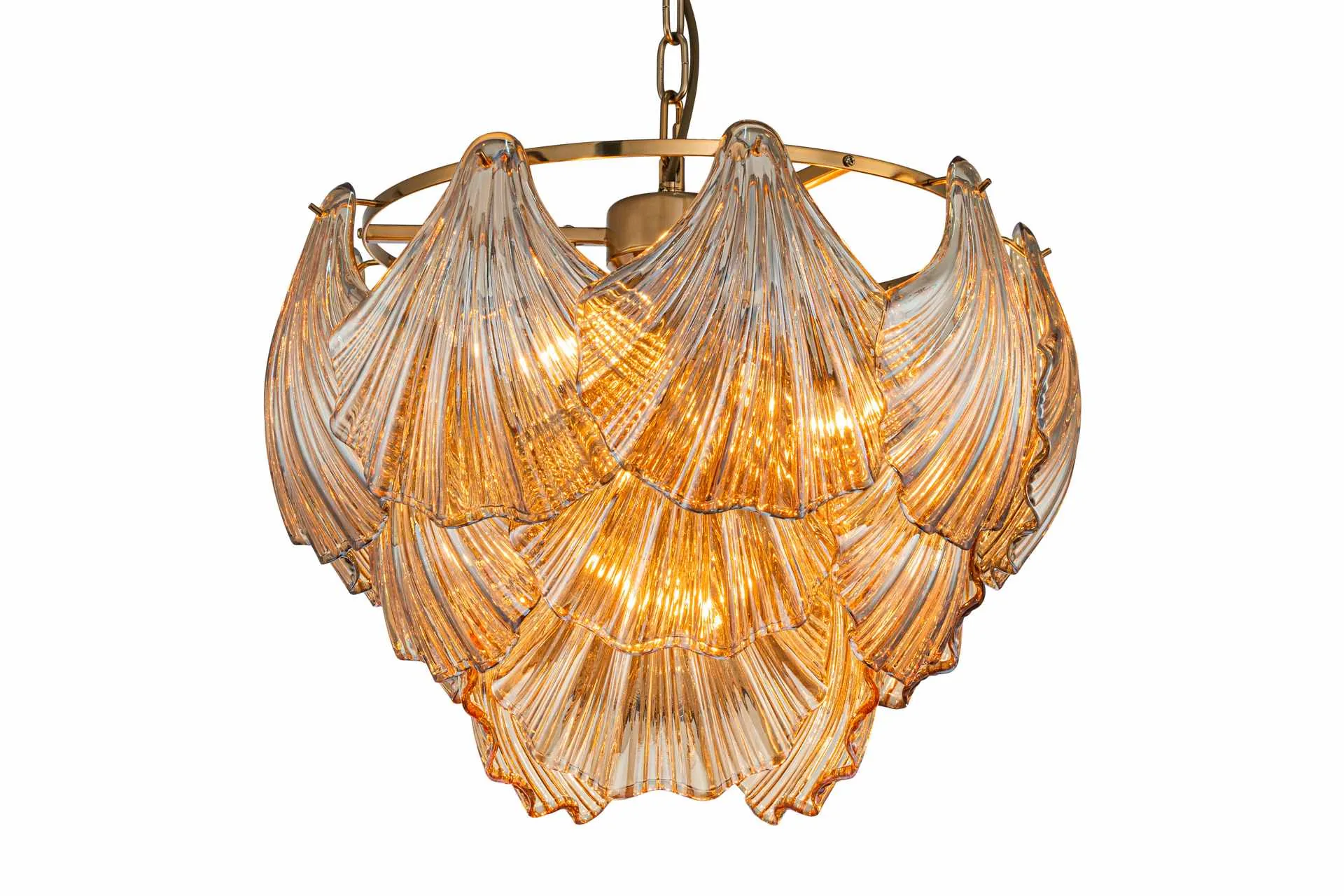 Suspension coquillages de verre doré quatre lumières Ethan Chloé 47 cm