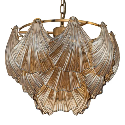 Suspension coquillages de verre doré quatre lumières Ethan Chloé 47 cm — vue 2