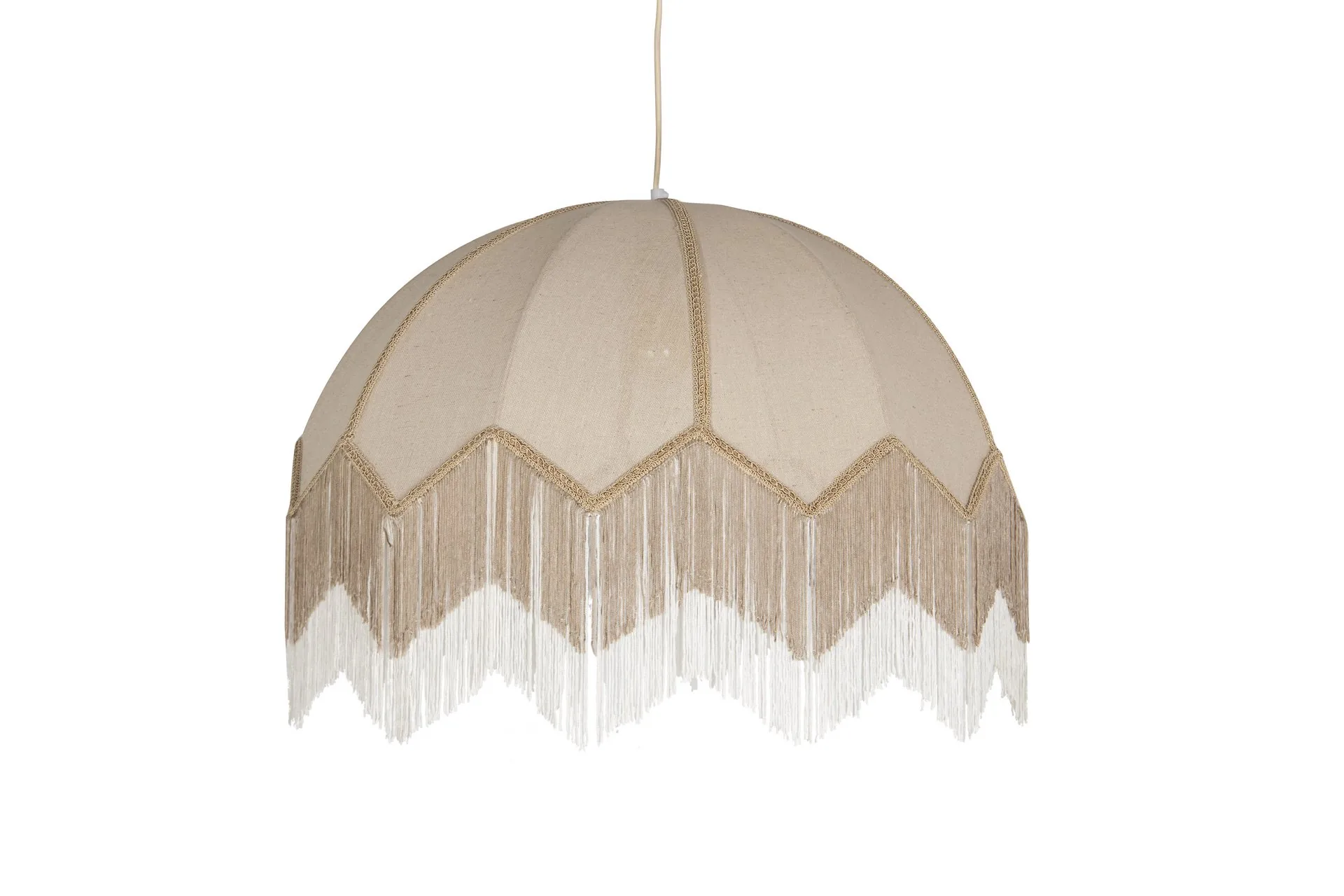 Suspension dôme en lin à franges crème zigzag beige et blanc Ethan Chloé 71 cm