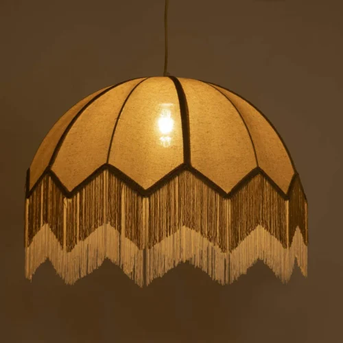 Suspension dôme en lin à franges crème zigzag beige et blanc Ethan Chloé 71 cm — vue 2