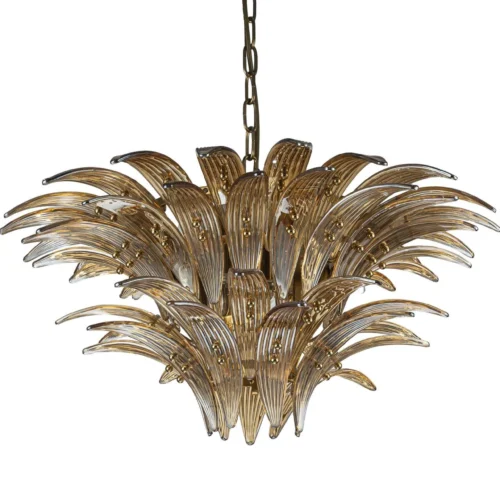 Luminaires Ethan Chloé Suspension feuilles de palmier doré fumé en verre ambré Ethan Chloé 63 cm