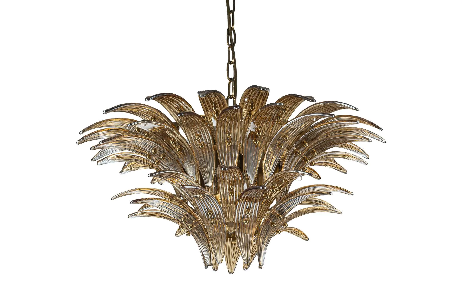 Suspension feuilles de palmier doré fumé en verre ambré Ethan Chloé 63 cm