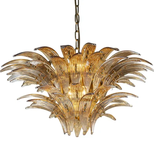 Suspension feuilles de palmier doré fumé en verre ambré Ethan Chloé 63 cm — vue 2
