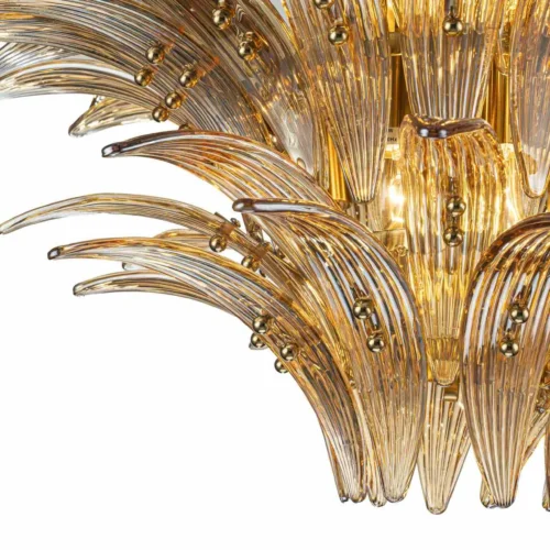 Suspension feuilles de palmier doré fumé en verre ambré Ethan Chloé 63 cm — vue 3