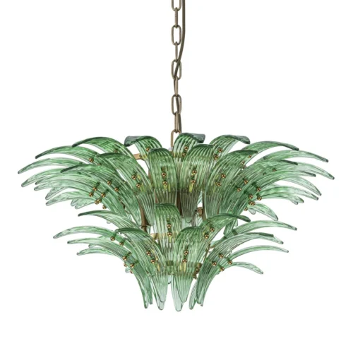 Lustres et suspensions Ethan Chloé Suspension feuilles de palmier vert tendre en verre basse Ethan Chloé 63 cm