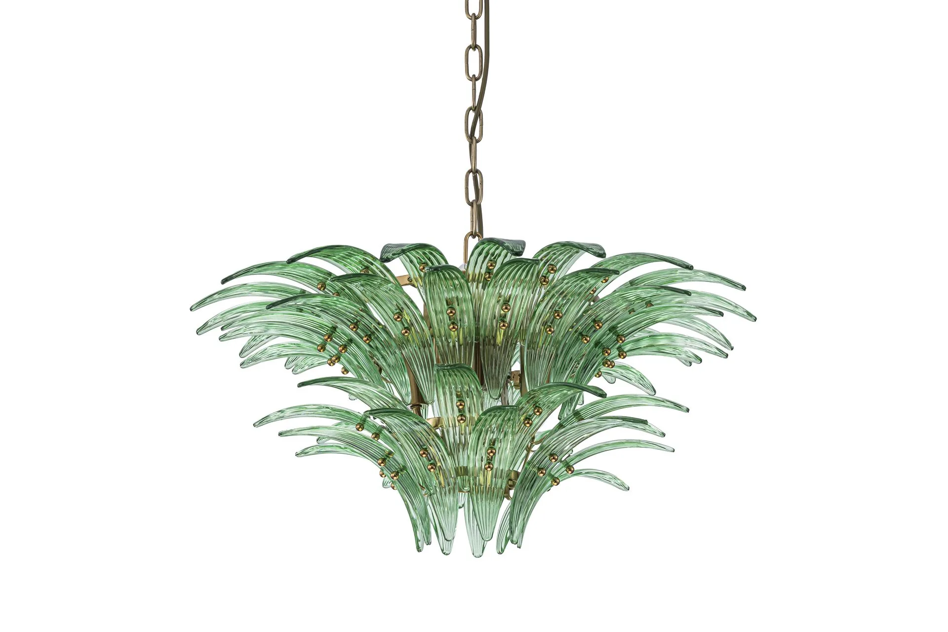 Suspension feuilles de palmier vert tendre en verre basse Ethan Chloé 63 cm