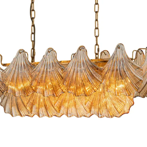 Lustres et suspensions Ethan Chloé Suspension linéaire coquillages de verre doré pour table Ethan Chloé 88 cm