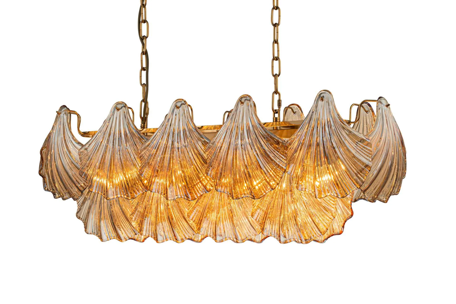 Suspension linéaire coquillages de verre doré pour table Ethan Chloé 88 cm