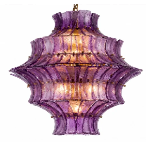 Luminaires Ethan Chloé Suspension pagode en verre améthyste monture dorée Ethan Chloé 76 cm de haut