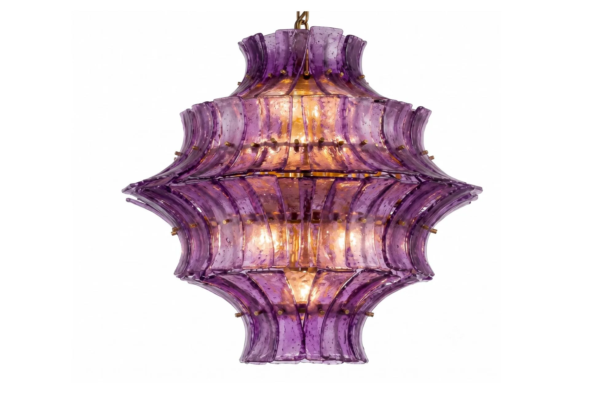 Suspension pagode en verre améthyste monture dorée Ethan Chloé 76 cm de haut
