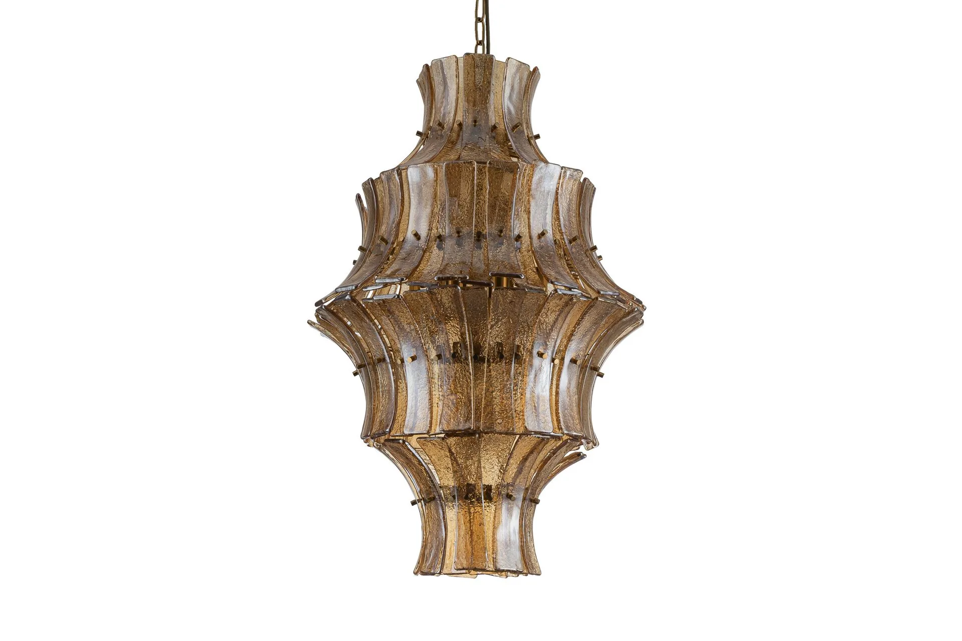 Suspension pagode en verre doré fumé onze lumières Ethan Chloé 76 cm de haut