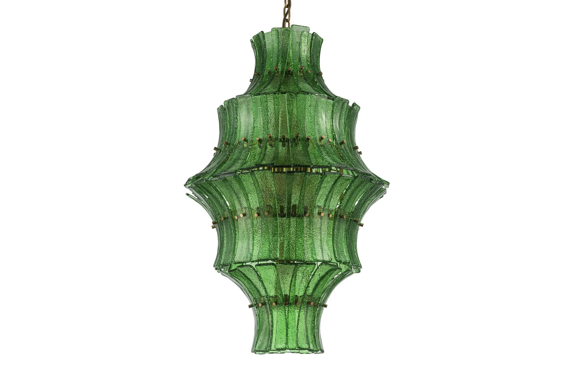 Suspension pagode en verre vert bouteille onze lumières Ethan Chloé 76 cm de haut