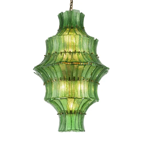 Suspension pagode en verre vert bouteille onze lumières Ethan Chloé 76 cm de haut — vue 2