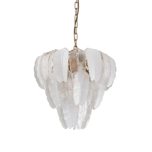 Suspension plumes de verre blanc dépoli nervures dorées Ethan Chloé 46 cm — vue 2
