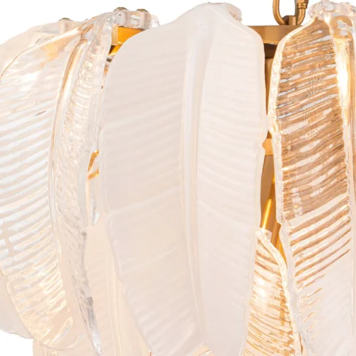 Suspension plumes de verre blanc dépoli nervures dorées Ethan Chloé 46 cm — vue 3
