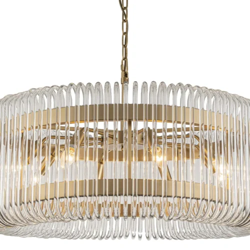 Luminaires Ethan Chloé Suspension tambour baguettes de verre clair bandeau doré Ethan Chloé 80 cm