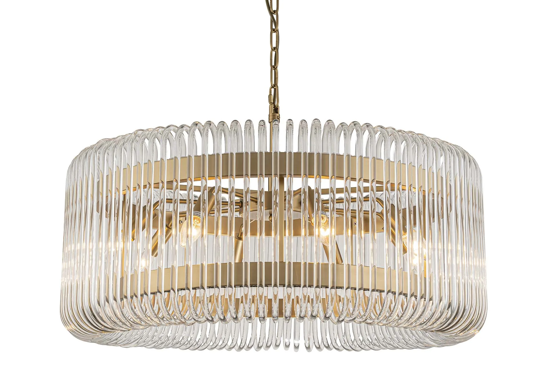 Suspension tambour baguettes de verre clair bandeau doré Ethan Chloé 80 cm