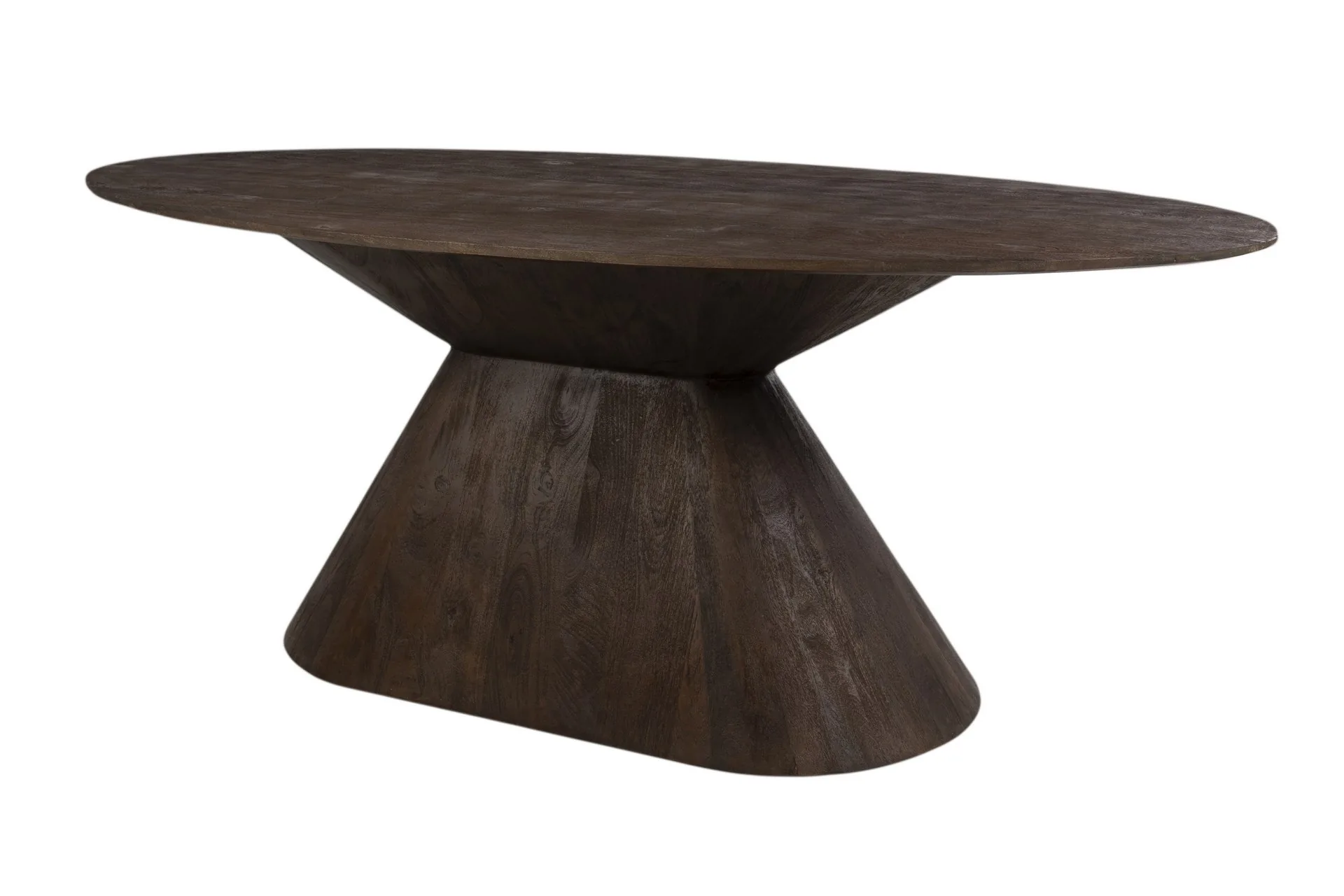 Table à manger ovale bois de mindi brun pied central évasé Ethan Chloé 200 cm