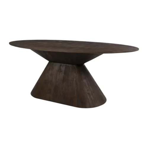 Table à manger ovale bois de mindi brun pied central évasé Ethan Chloé 200 cm
