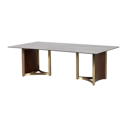 Tables à manger Ethan Chloé Table à manger pierre grise Celaya piétement doré Ethan Chloé 240 cm